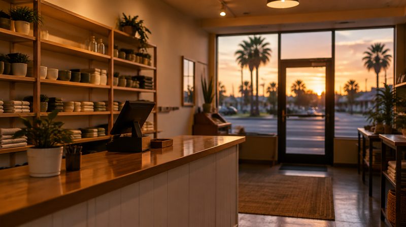 The interior of a small retail shop after closing time