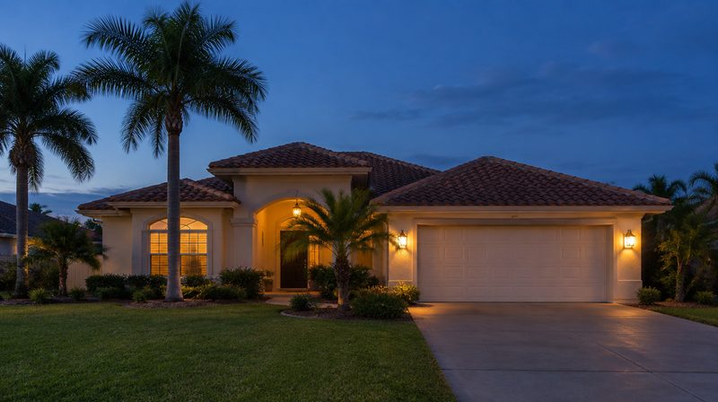 A single-family home in South Texas at dusk